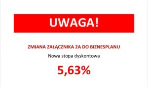 Read more about the article Uwaga! Aktualizacja stopy dyskontowej w biznesplanie – ZMIANA DOTYCZY ZAŁĄCZNIKA 2A